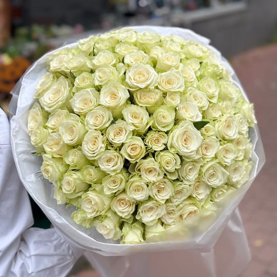 101 біла троянда Кенія – доставка квітів у Київ