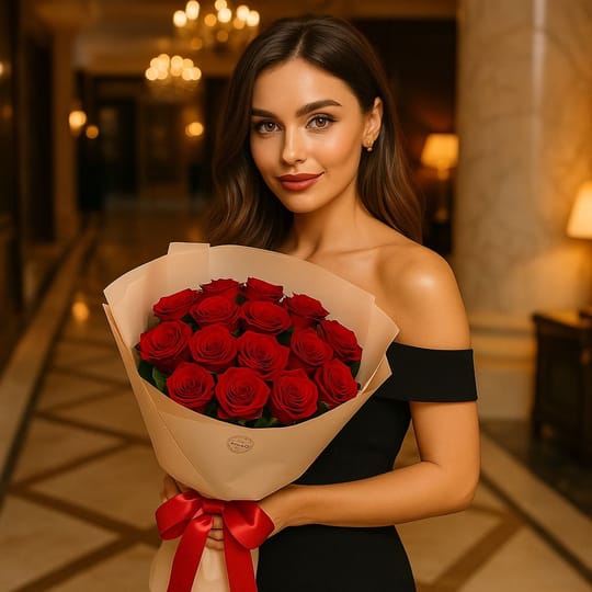 Букет квітів 15 червоних троянд – доставка квітів у Київ