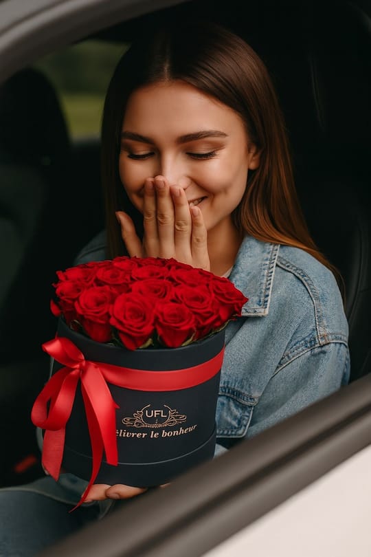 Червоні троянди в коробці 23 шт – доставка квітів у Київ